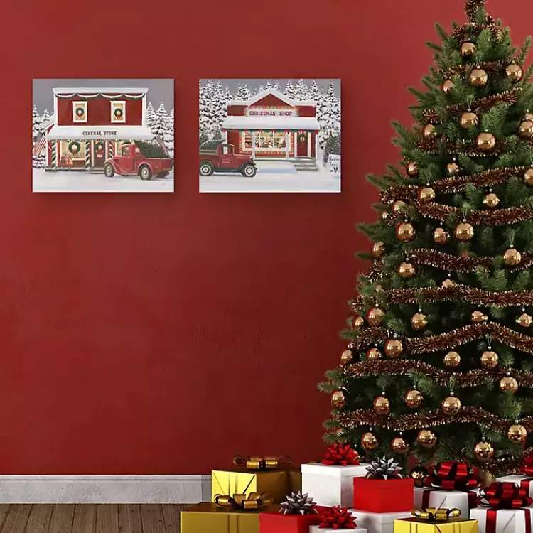 Christmas Art & Wall Decor>Kirklands Home Red Truck Christmas Canvas Art Prints, Set of 2