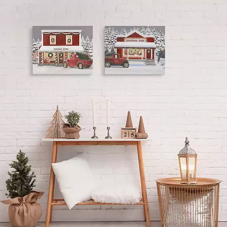 Christmas Art & Wall Decor>Kirklands Home Red Truck Christmas Canvas Art Prints, Set of 2