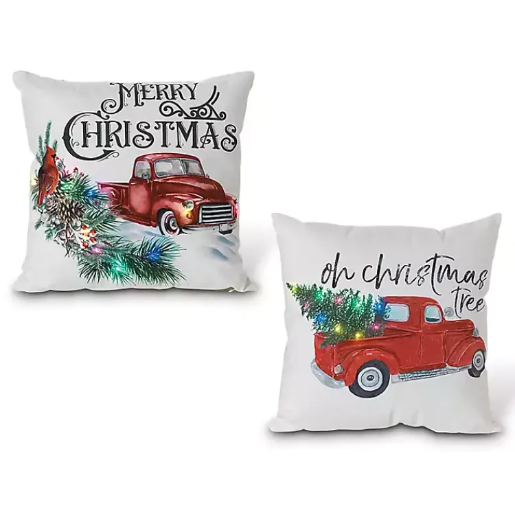 Christmas Pillows>Kirklands Home Red Truck LED Christmas Tree Pillow, Set of 2 Multi