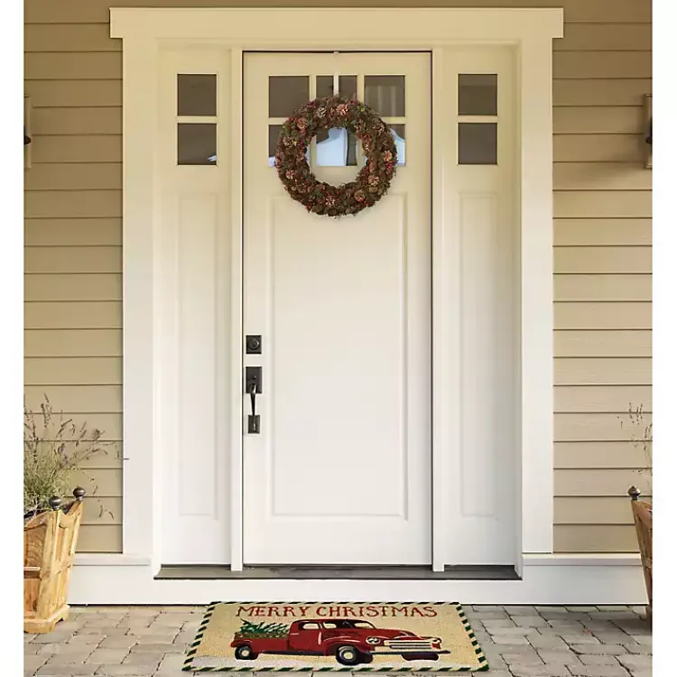 Outdoor Christmas Decorations>Kirklands Home Red Truck Merry Christmas Tree Doormat