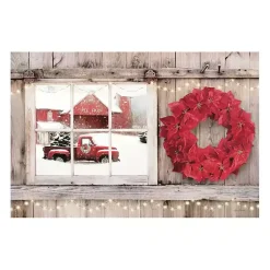 Christmas Art & Wall Decor>Kirklands Home Red Truck View and Red Wreath Canvas Art Print
