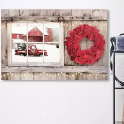 Christmas Art & Wall Decor>Kirklands Home Red Truck View and Red Wreath Canvas Art Print