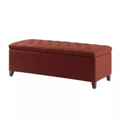 Kirklands Home Tufted Shandra Storage Bench Red Outlet