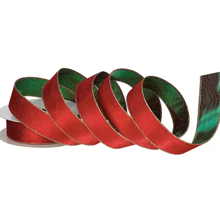 Christmas Decorations>Kirklands Home Red Velvet and Green Metallic Christmas Ribbon