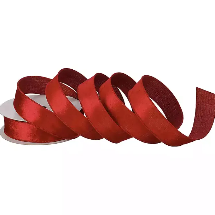 Christmas Decorations>Kirklands Home Velvet Dupioni 10 yard Christmas Ribbon Red