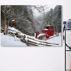 Christmas Art & Wall Decor>Kirklands Home Red Winter Truck Canvas Art Print