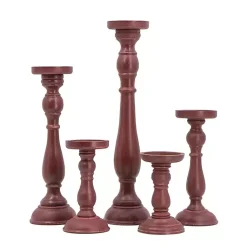 Candle Holders>Kirklands Home Wood Spindle Taper Candle Holders, Set of 5 Red