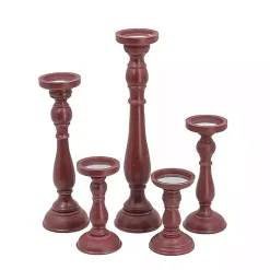 Candle Holders>Kirklands Home Wood Spindle Taper Candle Holders, Set of 5 Red