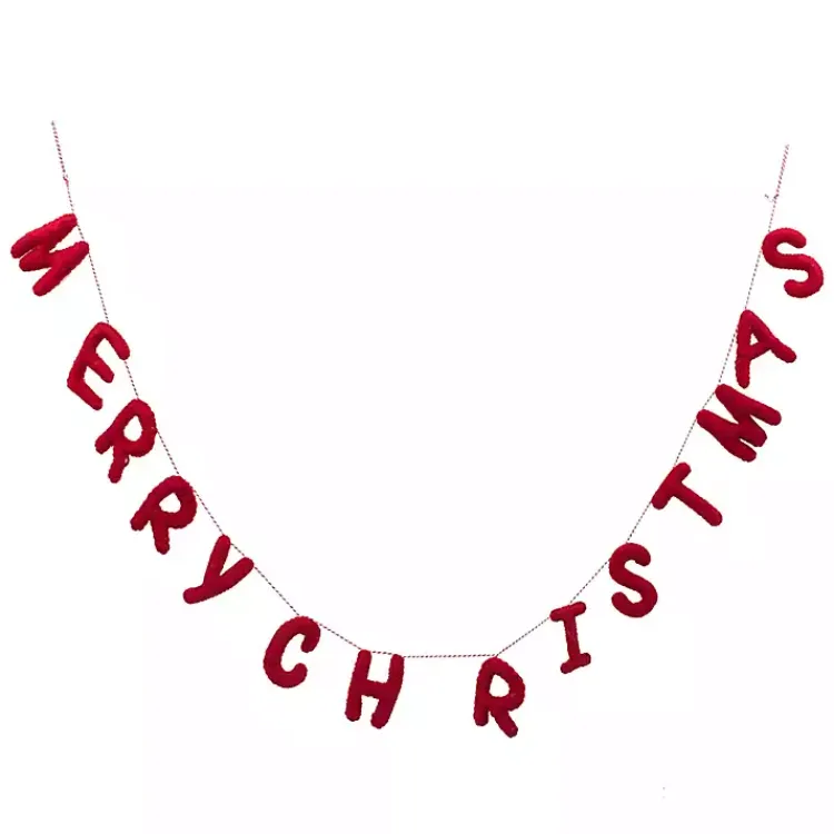 Christmas Art & Wall Decor>Kirklands Home Wool Merry Christmas Banner Red