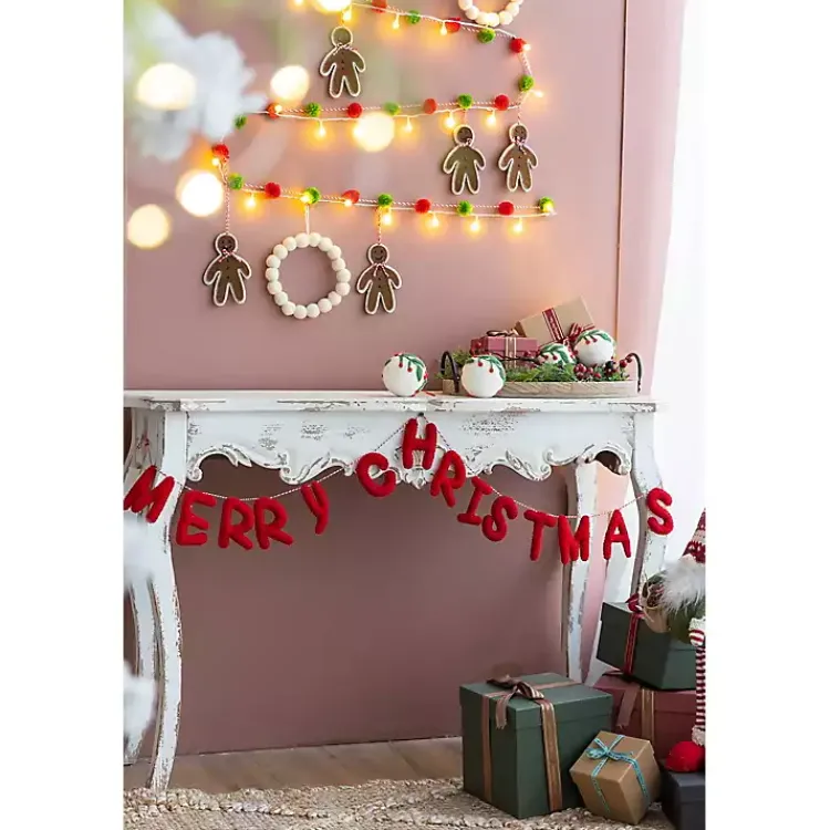 Christmas Art & Wall Decor>Kirklands Home Wool Merry Christmas Banner Red