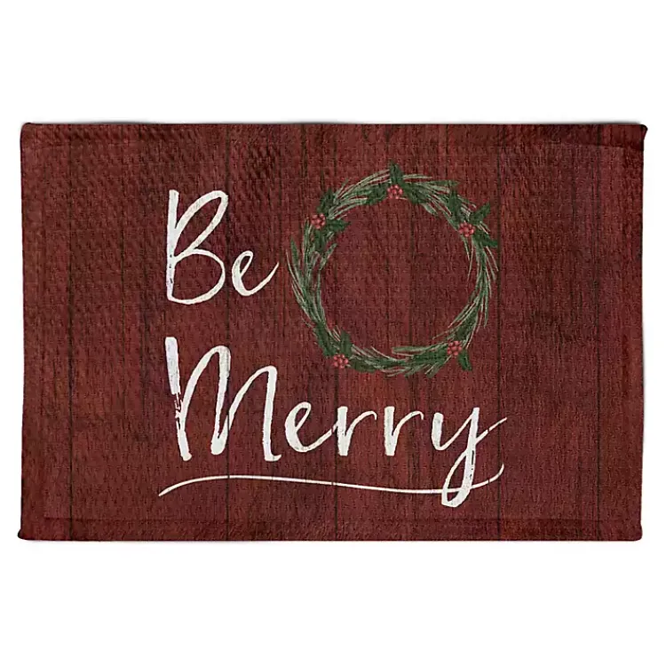 Christmas Decorations>Kirklands Home Red Wreath Be Merry Accent Rug
