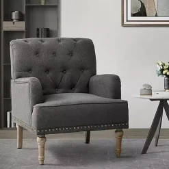 Kirklands Home Reginald Charcoal Button Tufted Armchair Gray Hot