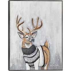 Christmas Art & Wall Decor>Kirklands Home Reindeer in a Sweater Framed Canvas Art Print
