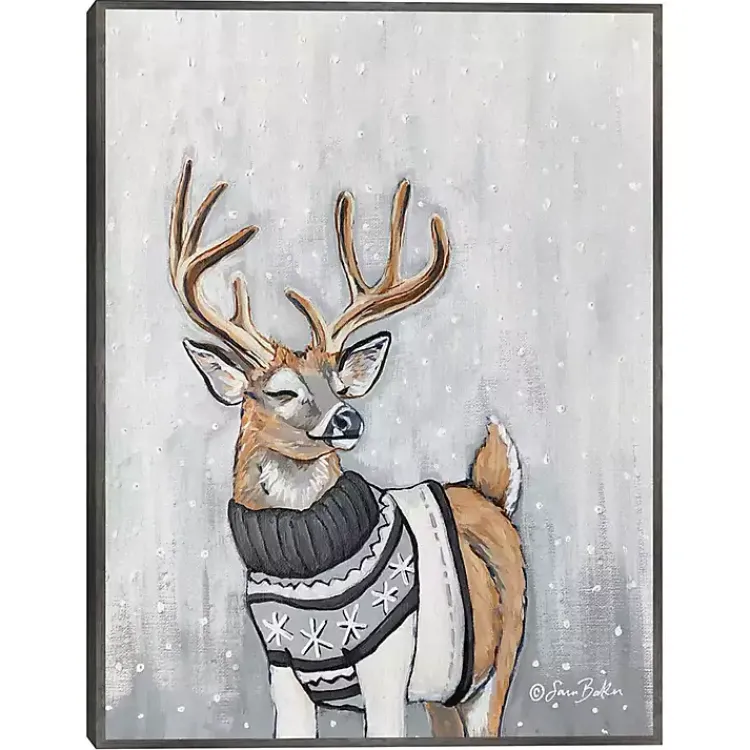 Christmas Art & Wall Decor>Kirklands Home Reindeer in a Sweater Framed Canvas Art Print