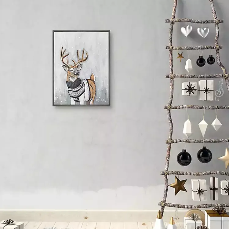 Christmas Art & Wall Decor>Kirklands Home Reindeer in a Sweater Framed Canvas Art Print