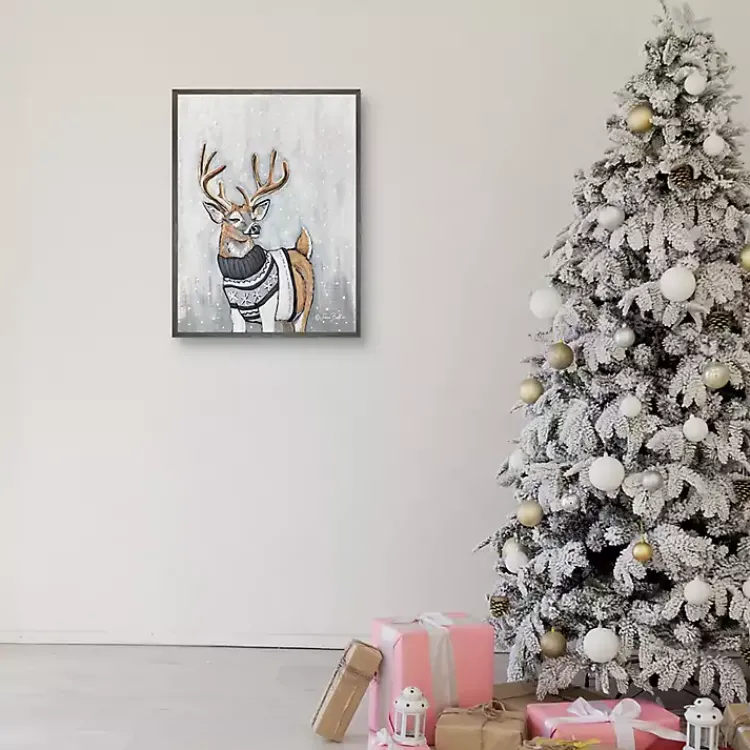 Christmas Art & Wall Decor>Kirklands Home Reindeer in a Sweater Framed Canvas Art Print