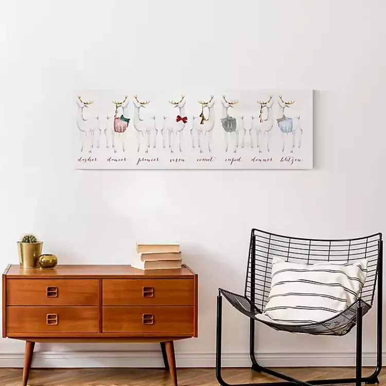 Christmas Art & Wall Decor>Kirklands Home Reindeer Lineup Canvas Art Print White