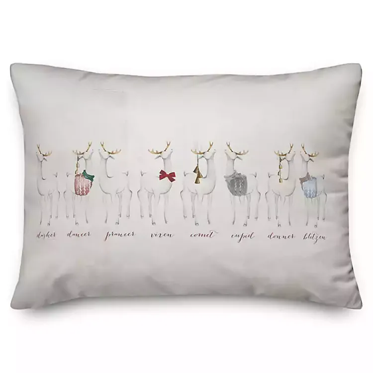 Christmas Pillows>Kirklands Home Reindeer Lineup Christmas Pillow White