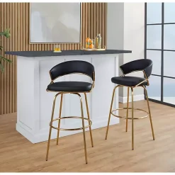Kirklands Home Remy & Gold Swivel Bar Stools, Set of 2 Black Clearance