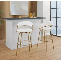 Kirklands Home Remy White & Gold Swivel Bar Stools, Set of 2 Black Hot