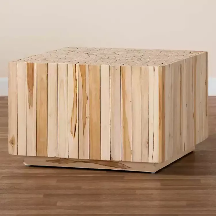 Kirklands Home Repurposed Wood Logs Square Coffee Table Tan Discount