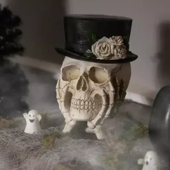 Halloween>Kirklands Home Resting Skull in a Top Hat Halloween Decoration