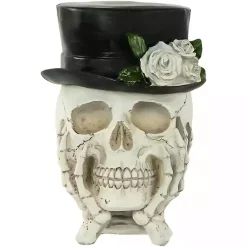 Halloween>Kirklands Home Resting Skull in a Top Hat Halloween Decoration