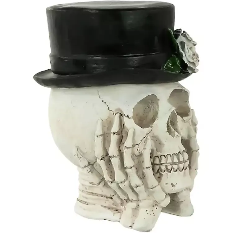 Halloween>Kirklands Home Resting Skull in a Top Hat Halloween Decoration