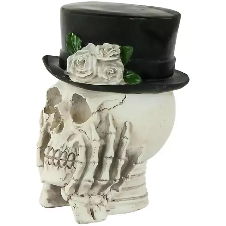Halloween>Kirklands Home Resting Skull in a Top Hat Halloween Decoration