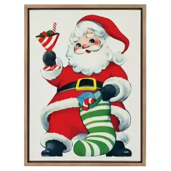 Christmas Art & Wall Decor>Kirklands Home Retro Santa with Martini Framed Canvas Art Print