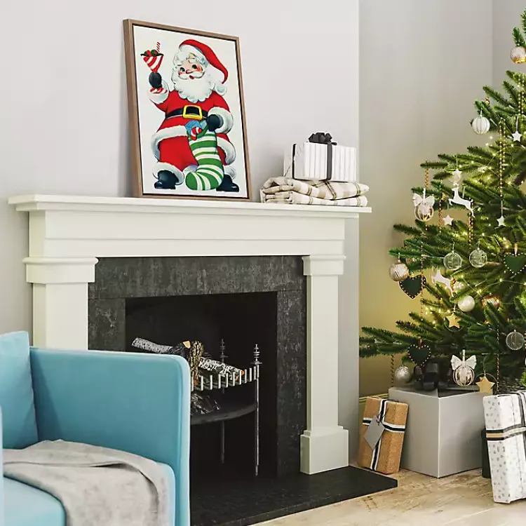 Christmas Art & Wall Decor>Kirklands Home Retro Santa with Martini Framed Canvas Art Print