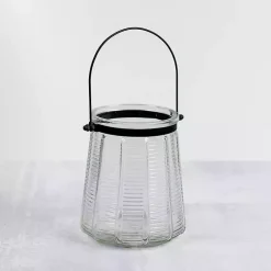 Lanterns>Kirklands Home Ribbed Glass Lantern with Metal Handle, 6 in. Clear