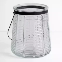 Lanterns>Kirklands Home Ribbed Glass Lantern with Metal Handle, 10 in. Clear