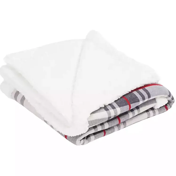 Blankets & Throws>Kirklands Home Ribbon Plaid Print Throw Gray