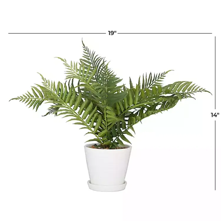 Arrangements & Greenery>Kirklands Home River Rock Fern in Ribbed White Planter