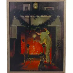 Christmas Art & Wall Decor>Kirklands Home Rockwell Boy Waiting by Fireplace LED Canvas Print