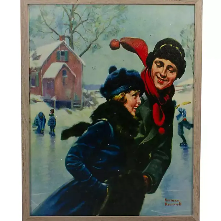 Christmas Art & Wall Decor>Kirklands Home Rockwell Couple Ice Skating LED Canvas Art Print