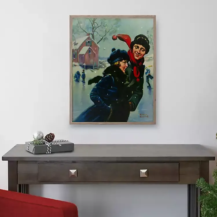 Christmas Art & Wall Decor>Kirklands Home Rockwell Couple Ice Skating LED Canvas Art Print