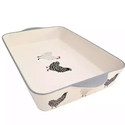 Kirklands Home Rooster Stoneware Baking Dish Ivory New
