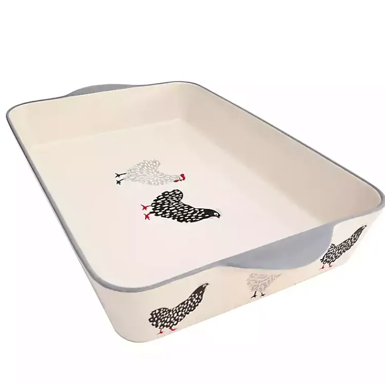 Kirklands Home Rooster Stoneware Baking Dish Ivory New