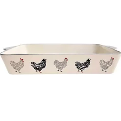 Kirklands Home Rooster Stoneware Baking Dish Ivory New