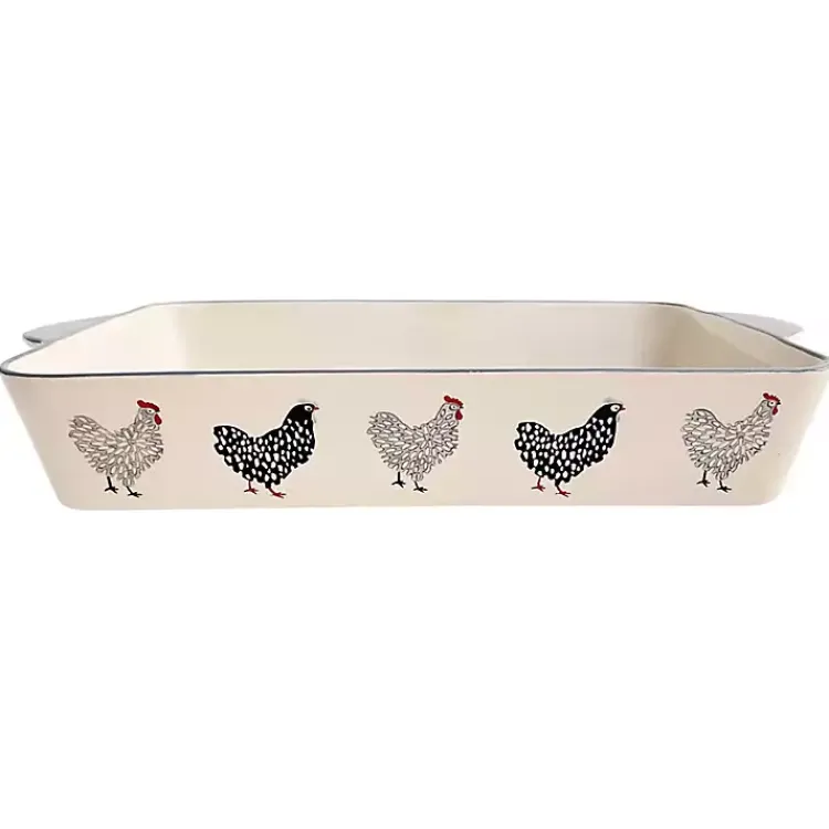 Kirklands Home Rooster Stoneware Baking Dish Ivory New