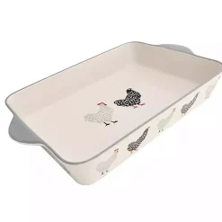 Kirklands Home Rooster Stoneware Baking Dish Ivory New