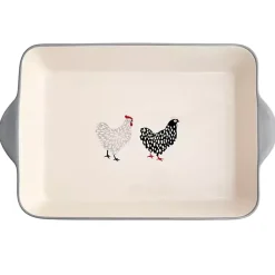 Kirklands Home Rooster Stoneware Baking Dish Ivory New