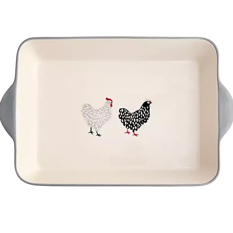 Kirklands Home Rooster Stoneware Baking Dish Ivory New