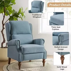 Kirklands Home Rosalie Upholstered Manual Recliner Blue Hot