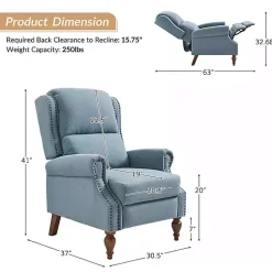 Kirklands Home Rosalie Upholstered Manual Recliner Blue Hot
