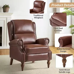 Kirklands Home Rosalie Faux Leather Manual Recliner Brown New