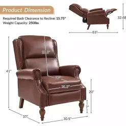 Kirklands Home Rosalie Faux Leather Manual Recliner Brown New