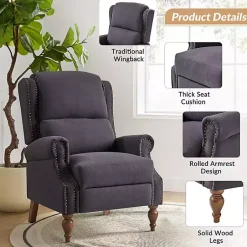 Kirklands Home Rosalie Charcoal Upholstered Manual Recliner Gray Hot